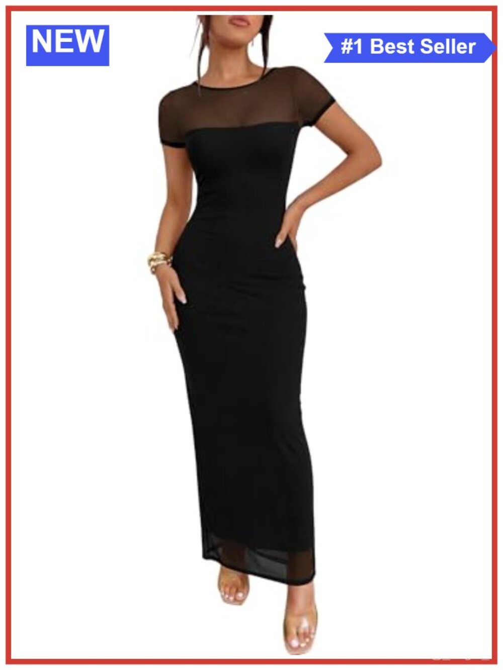 Caracilia Women's Mesh Short Sleeve Cocktail Maxi Dress Slim Fit Bodycon